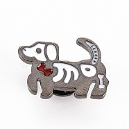 Rack Plating Alloy Enamel Brooches, Enamel Pins, with Brass Butterfly Clutches, Dog, Cadmium Free & Nickel Free & Lead Free, Gunmetal, White, 18.5x26mm, Pin: 1mm(JEWB-S011-141-NR)