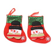 Cloth Hanging Christmas Stocking, with Paillettes, Candy Gift Bag, for Christmas Tree Decoration, Snowman, Red, 145x130x17mm(HJEW-B003-15)