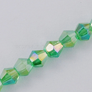 Glass Beads Strands, AB Color Plated, Faceted, Bicone, Lime Green, 2x3mm, Hole: 0.5mm, about 145~150pcs/strand, 41.5~42cm(EGLA-S056-2mm-06)