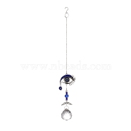Alloy Eye Turkish Blue Evil Eye Pendant Decoration, with Crystal Ceiling Chandelier Ball Prisms, for Home Wall Hanging Amulet Ornament, Antique Silver, 305mm(HJEW-M002-15AS)