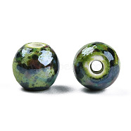 Handmade Porcelain Beads, Pearlized, Round, Yellow Green, 8mm, Hole: 2mm(PORC-Q167-8mm-4)