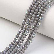 Electroplate Opaque Solid Color Glass Beads Strands, Half Rainbow Plated, Faceted, Rondelle, Gray, 10x8mm, Hole: 1mm, about 63~65pcs/strand, 19.2~20 inch(48~50cm)(EGLA-A034-P10mm-L13)