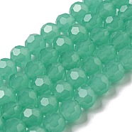 Imitation Jade Glass Beads Stands, Faceted, Round, Green, 6mm, Hole: 1mm, about 98pcs/strand, 20.47''(52cm)(EGLA-A035-J6mm-D10)