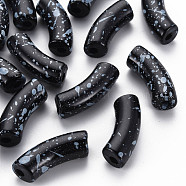 Opaque Spray Painted Acrylic Beads, Two Tone, Curved Tube, Black, 36x13.5x11.5mm, Hole: 4mm, about 148pcs/500g(MACR-S372-001F-B01)