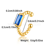 Rectangle Cubic Zirconia Cuff Earrings, Golden 925 Sterling Silver Non Piercing Earrings, Blue, Surface: 5x2mm(XI8774-5)