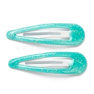 Cute Iron Snap Hair Clips, with Enamel and Powder, Teardrop, for Childern, Turquoise, 48.5x14x2mm(PHAR-L006-C03)