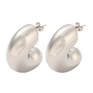 304 Stainless Steel Stud Earrings, Half Round, Stainless Steel Color, 35x14mm(EJEW-G368-03P)
