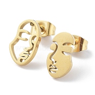 304 Stainless Steel Abstract Face Asymmetrical Earrings, Hollow Stud Earrings, Golden, 11.5x7.5mm(EJEW-H136-08G)