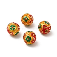 Alloy Beads, with Enamel, Round with Clover, Golden, Gold, 9mm, Hole: 1.8mm(ENAM-L038-G02)