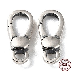 925 Thailand Sterling Silver Lobster Claw Clasps, Oval, Antique Silver, 15.5x7x3.5mm, Hole: 2mm(STER-D003-27B-P)