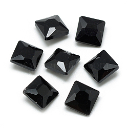 Pointed Back Glass Rhinestone Cabochons, Back Plated, Faceted, Square, Black, 8x8x3.5mm(RGLA-T027-8x8mm-23)