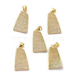 Brass Cubic Zirconia Pendants, Long-Lasting Plated, Lead Free & Cadmium Free, Real 18K Gold Plated, Trapezoid, Clear, 22x12x2mm, Hole: 4x4mm(KK-B047-16G)