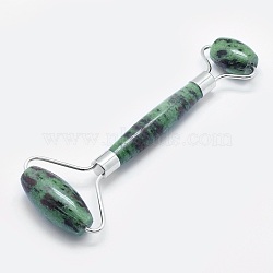 Natural Ruby in Zoisite Brass Face Massager, Facial Rollers, Platinum, 146~150x54~58x19~22mm(MRMJ-G008-03P)