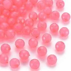 Transparent Acrylic Beads, Dyed, Faceted, Round, Hot Pink, 8x7.5mm, Hole: 1.6mm, about 1810pcs/500g(TACR-S154-62E-09)