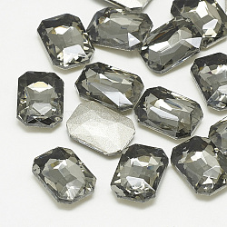 Pointed Back Glass Rhinestone Cabochons, Faceted, Rectangle Octagon, Black Diamond, 18x13x5mm(RGLA-T079-13x18mm-03)