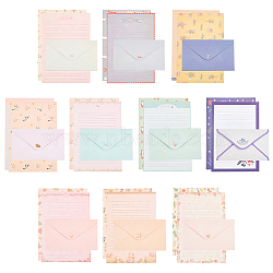 BENECREAT 10 Sets 10 Styles Paper Envelopes & Letter Papers Set, Rectangle with Pattern, Mixed Color, 15~21x9~14.5x0.01~0.05cm, 9pcs/set, 1set/style(DIY-BC0002-81)