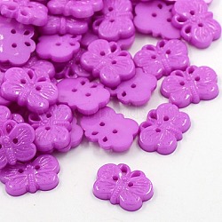 Acrylic Buttons, 2-Hole, Dyed, Butterfly, Medium Orchid, 18x14x3mm, Hole: 1mm(BUTT-E017-03)