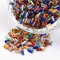 Tube Silver Lined Round Hole Glass Bugle Beads, Mixed Color, 3~5x1.8~2mm, Hole: 0.8mm, about 1200pcs/50g(X-SEED-I001-MS)