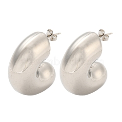 304 Stainless Steel Stud Earrings, Half Round, Stainless Steel Color, 35x14mm(EJEW-G368-03P)