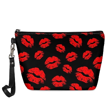Feminism Theme Imitation Leather Toilet Bag with Zipper, Clutch Bags for Women, Rectangle, Lip, 21.5x6.5x14.5cm