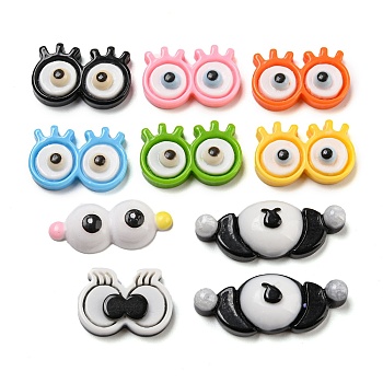 Opaque Resin Decoden Cabochons, Funny Big Eye Glasses, Mixed Color, 11~14.5x20~33x5.5~7.8mm