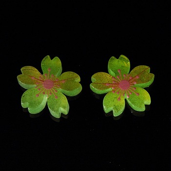 Luminous Resin Cabochons, 5-Petal Flower/Sakura, Champagne Yellow, 26x5mm
