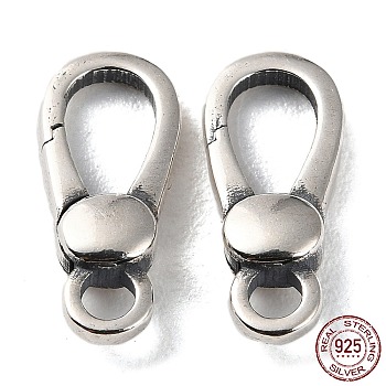 925 Thailand Sterling Silver Lobster Claw Clasps, Oval, Antique Silver, 15.5x7x3.5mm, Hole: 2mm