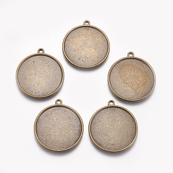 Tibetan Style Pendant Cabochon Settings, Plain Edge Bezel Cups, Double-sided Tray, Lead Free & Cadmium Free, Antique Bronze, 33x29x4mm, Hole: 2mm, Flat Round Tray: 26mm