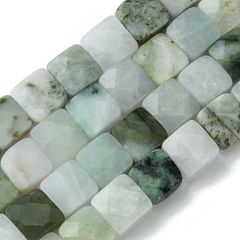 Natural Myanmar Jadeite Beads Strands, Faceted, Square, 10.5~11x10.5~11x4.5~5mm, Hole: 0.7mm, about 38pcs/strand, 15.87''(40.3cm)