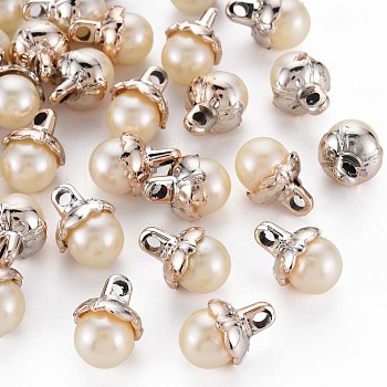 Resin Pearl Pendants, with Plastic Torus, Flower Bud, PapayaWhip, 18x11.5x11.5mm, Hole: 2.5mm