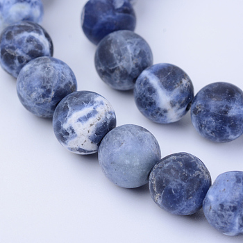 Natural Sodalite Beads Strands, Frosted, Round, 10~10.5mm, Hole: 1.2mm, about 36pcs/strand, 15.5 inch