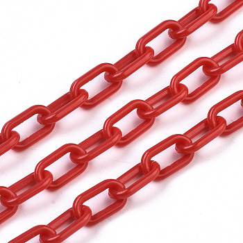 Handmade Opaque Acrylic Paperclip Chains, Drawn Elongated Cable Chains, Red, 13x7.5x2mm, 19.88 inch(50.5cm)/strand