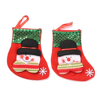 Cloth Hanging Christmas Stocking, with Paillettes, Candy Gift Bag, for Christmas Tree Decoration, Snowman, Red, 145x130x17mm