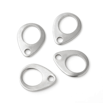 201 Stainless Steel Chain Tabs, Chain Extender Connectors, Teardrop, Hollow, Stainless Steel Color, 13x10x0.9~1mm, Hole: 2mm