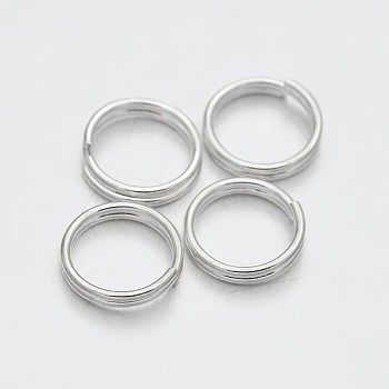 Brass Split Rings, Double Loops Jump Rings, Silver Color Plated, 8mm, Hole: 1mm, about 7mm inner diameter, about 3180pcs/500g