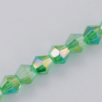 Glass Beads Strands, AB Color Plated, Faceted, Bicone, Lime Green, 2x3mm, Hole: 0.5mm, about 145~150pcs/strand, 41.5~42cm