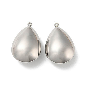 304 Stainless Steel Pendants, Teardrop Charms, Stainless Steel Color, 23x15x9mm, Hole: 1.2mm