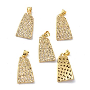 Brass Cubic Zirconia Pendants, Long-Lasting Plated, Lead Free & Cadmium Free, Real 18K Gold Plated, Trapezoid, Clear, 22x12x2mm, Hole: 4x4mm