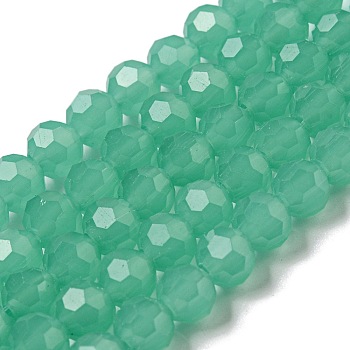 Imitation Jade Glass Beads Stands, Faceted, Round, Green, 6mm, Hole: 1mm, about 98pcs/strand, 20.47''(52cm)