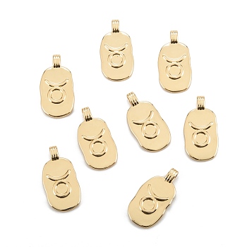 Brass Pendants, Long-Lasting Plated, Oval with Constellation, Real 18K Gold Plated, Taurus, 24x12.5x2mm, Hole: 3.5x1.5mm