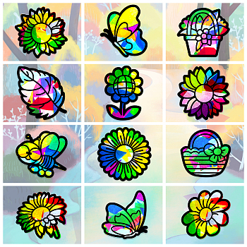 Suncatcher Craft Set, for Kids Window Paint Art Painting, Plants Pattern, 19.9~21x7.6~21cm, about 12pcs/set