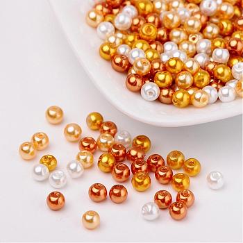 Caramel Mix Pearlized Glass Pearl Beads, Mixed Color, 4mm, Hole: 1mm, about 400pcs/bag