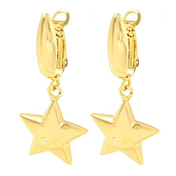 Rack Plating Brass Star Dangle Hoop Earrings, Long-Lasting Plated, Lead Free & Cadmium Free, Real 18K Gold Plated, 45x21mm