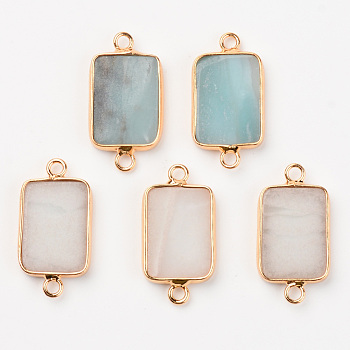 Natural Amazonite Links, with Light Gold Plated Edge Brass Loops, Rectangle, 28.5x15x3.5mm, Hole: 2mm