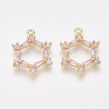Real Gold Plated Pink Hexagon Brass+Cubic Zirconia Pendants