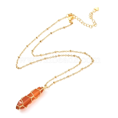 Double Pointed Natural Carnelian Pendant Necklace(NJEW-JN03720-03)-5