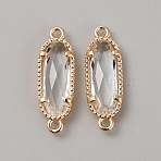 Golden Plated Brass Pave Glass Connector Charms, Faceted Oval Links, Clear, 22x7x3.5mm, Hole: 0.5mm(FIND-WH0110-728G-11)