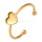 Ion Plating(IP) 304 Stainless Steel Open Cuff Ring Components, Pad Ring Setting, Heart, Real 18K Gold Plated, Tray: 6x6mm, 1.5mm, Adjustable(STAS-I306-01G)