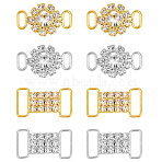 8Pcs 4 Styles Brass Crystal Rhinestone Connector Charms, Flower & Rectangle Links Ornament for Bikini Decoration, Golden & Silver, 25.7~26x15~16x3~6mm, Inner Diameter: 4~4.5x10~13mm, 2pcs/style(KK-HY0003-35)