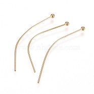 304 Stainless Steel Ball Head Pins, Real 24k Gold Plated, 35x0.6mm, 22 Gauge, Head: 1.8mm(STAS-L238-007C-G)